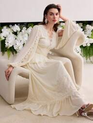 MOTF Soiréza Abito con balza con volant e pizzo a contrasto