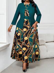 Fleurora Conjunto de 2 piezas de talla grande: chaqueta de manga larga y vestido de un solo color, casual y de moda para uso diario en primavera, verano, otoño e invierno. Vestido casual y elegante de cuello redondo, con volantes, cinturón, botones y manga larga. Conjunto de ropa profesional con falda marrón y falda amarilla