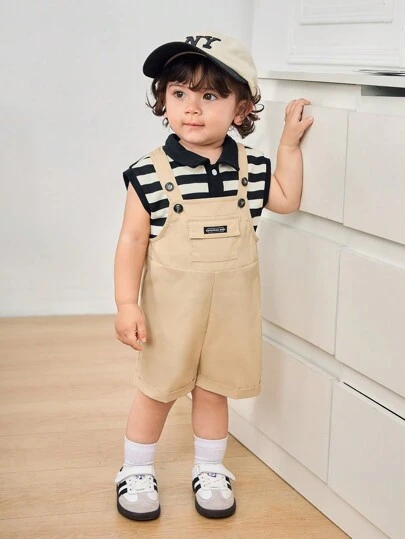 SHEIN Leap Crew 休闲百搭工装口袋工装裤/短裤，适合男婴和女婴，适合生日派对、晚会、演出、春夏季、室内和室外穿着