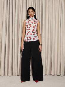 AiiRZ High Neck Sleeveless Floral Sheer Top Valentines - Multicolor - View 4
