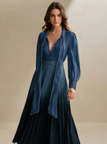 Anewsta 杏色珍珠结宽松长袖女式衬衫