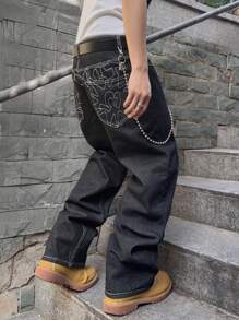 GALLERY FADE Men's Geometric Pattern Pocket Straight Leg Casual Jeans Going Out Hang Out Commute Vacation Street, Grunge - Black - View 8