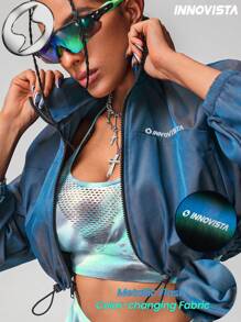 Innovista Woman Activewear Cropped Sports & Outdoor Jacket, Breathable & Cropped Bomber Gym Top, Light Weight & Portable For Travel Workout Outfits, Packable & Adjustable Metallic Color-Changing Fitness Top, Edgy & Unique Stylish Tracksuit Volleyball, Going Out, Athleisure, Tennis, Golf, Dance, Street Wear, Music Festival, Party, Cyan, Blue Green, Y2K, Eclectic Autumn, Valentine Fall Outfits For Women Cool Light Blue ,Essentials Hoodie - Green - View 1