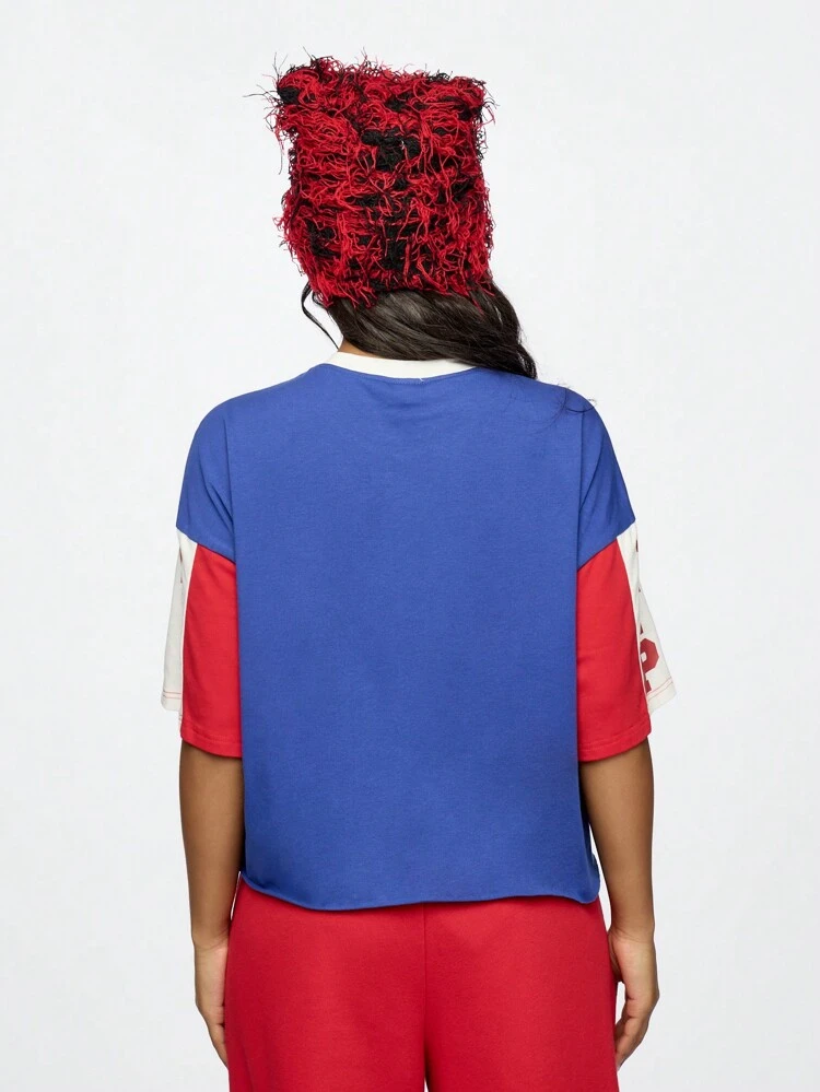 SUMWON WOMEN Oversize-T-Shirt im College-Stil mit Grafik und Stern-Logo