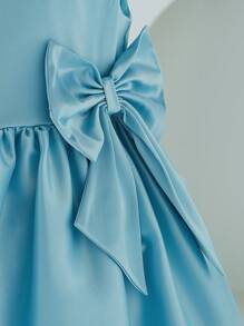 1 件女童优雅薄荷绿缎面派对礼服，配手工串珠蝴蝶结，无袖收腰喇叭形设计，适合夏季婚礼、派对 - 綠色 - 查看 5