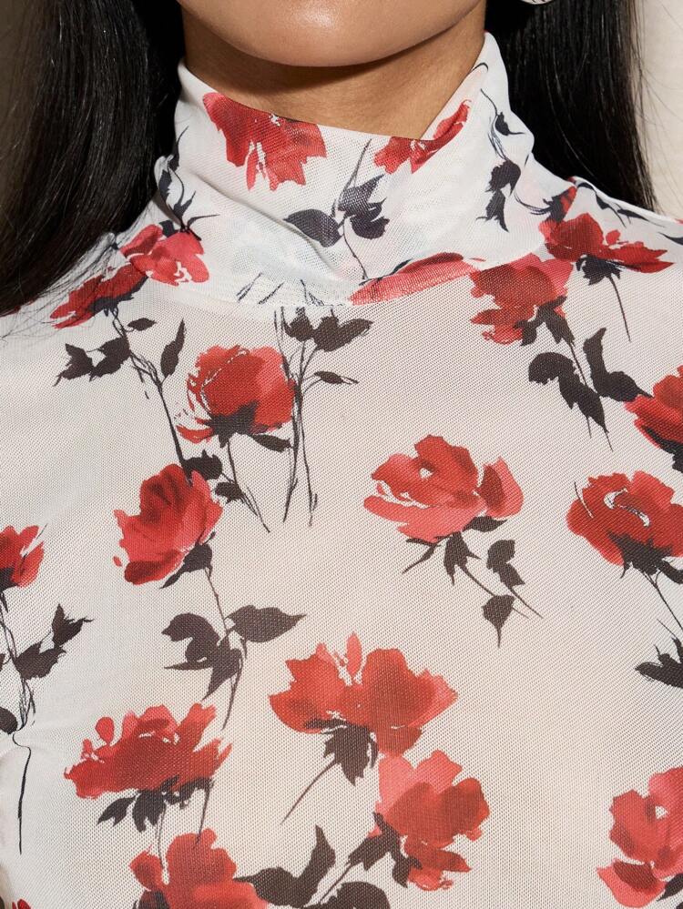 High Neck Sleeveless Floral Sheer Top Valentines