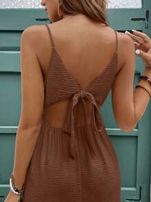 SHEIN Frenchy Vestido con textura de tela de mujer con lazo anudado y espalda descubierta