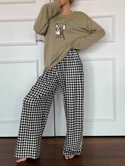 DAZY 2 件套女士卡通印花宽松舒适睡衣套装，家居服