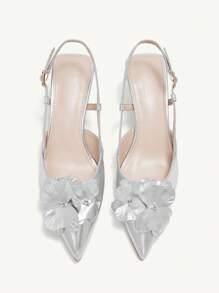 CUCCOO CHICEST Women's 3D Floral Pointed Toe Stiletto Heel Mid Heel Classy Romantic Elegant Classic Gold Faux Leather Ladies Peep Toe High Heels For Dates & Formal Events Spring Shoes Spring Break Easter Prom Heels