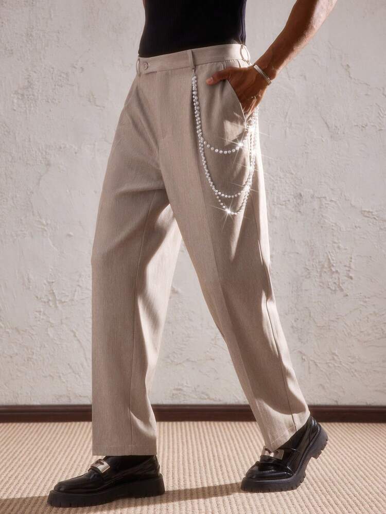 Men Woven Straight-Leg Casual Pants, Suitable For Everyday Wear