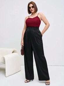 Chikora 大码女式黑色长裤，带口袋，优雅，适合职场、通勤和日常穿着 - 黑色 - 查看 3