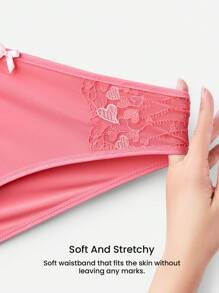 LUVLETTE 粉色中腰心形基本款蕾丝网状三角裤情人节性感内衣内裤女士内裤 - 粉色 - 查看 6