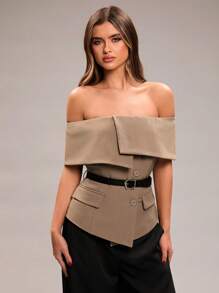 SHEIN BAE Damen Mode Off-Shoulder einfarbige Business Blazer für Herbst/Winter