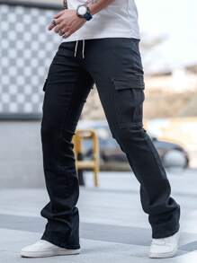 Manfinity Homme Men's Drawstring Waist Slim-Fit Cargo Jeans - Black - View 1