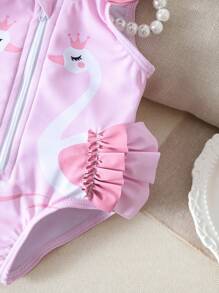 Newborn Baby Pink Zip-Up One-Piece Swimsuit With Cute 3D Bow Decoration