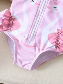 Newborn Baby Pink Zip-Up One-Piece Swimsuit With Cute 3D Bow Decoration