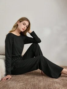 Ocili Leisure Soft & Smooth Silky Milk Fiber Women Sleepwear Set, Long Sleeve & Long Pants Jumpsuit