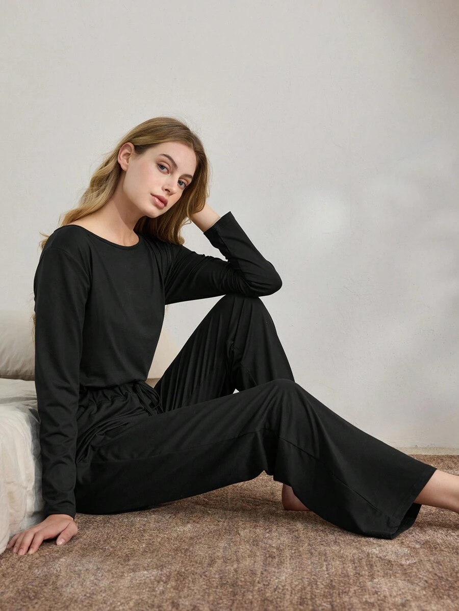 Ocili Leisure Soft & Smooth Silky Milk Fiber Women Sleepwear Set, Long Sleeve & Long Pants Jumpsuit