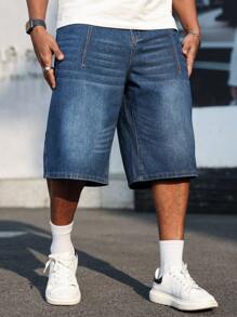 Manfinity Homme Plus Size Men's Casual Washed Denim Shorts