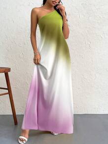 Firerie Vestido maxi casual sin mangas de color degradado para mujer, adecuado para ir al trabajo, elegante, sexy, vacaciones, playa, Día de San Valentín, concierto - Multicolor - Ver 2