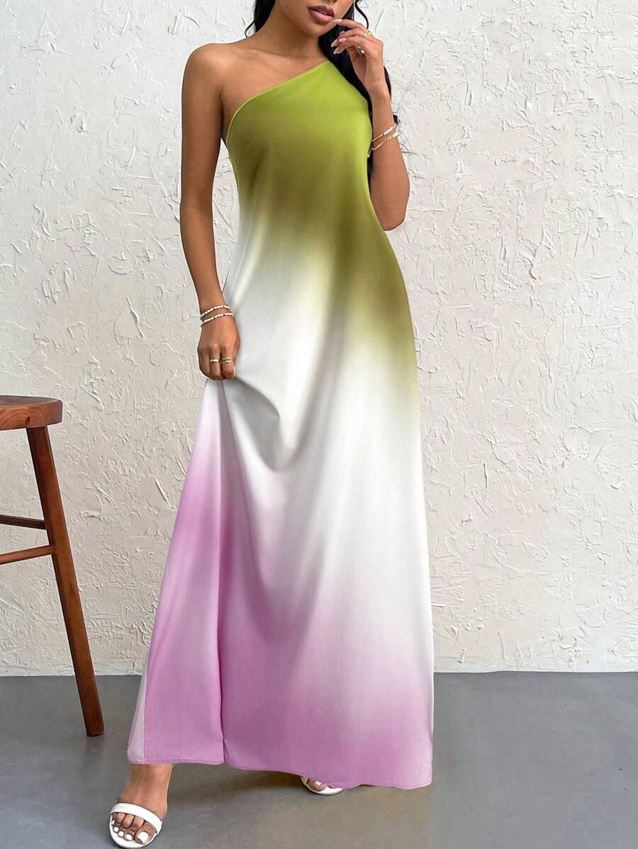 Firerie Vestido maxi casual sin mangas de color degradado para mujer, adecuado para ir al trabajo, elegante, sexy, vacaciones, playa, Día de San Valentín, concierto