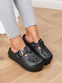 Cuccoo Women's Platform Hole Sandals, Black EVA Closed Toe Beach Slides Spring Shoes Spring Break Easter For Casual Beach Style - Black - View 5