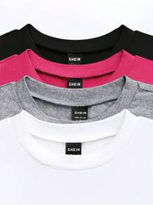 SHEIN LUNE 4 件装女士纯色圆领短袖贴身汗衫 - 彩色 - 查看 6