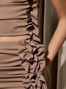 AiiRZ Ruched Bandeau Top And Maxi Skirt Set Formal Evening Wedding Guest Party Cocktail Elegant Bodycon Co-Ord Set Glamorous Special Occasion Outfit
