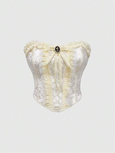 Kawaii Vintage Victoria Palace Style Velvet Corset Bow Blouse Top For Women