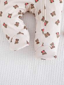 Cozy Pixies Newborn Baby Girl Cartoon Bear Knit Soft Round Neck Long Sleeve Footie Pajamas - Multicolor - View 5