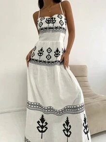 INAWLY Solva Women's Geometric Print Casual Slip Dress For Vacation