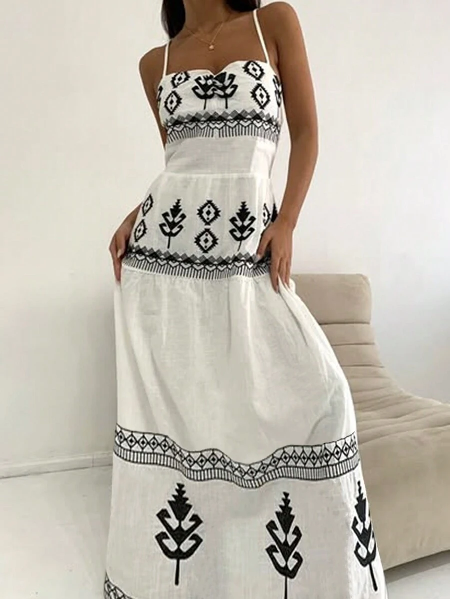 INAWLY Solva Women's Geometric Print Casual Slip Dress For Vacation