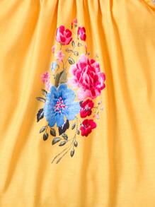 SHEIN Đầm dệt kim rộng rãi màu vàng in họa tiết hoa cho bé gái, thích hợp cho kỳ nghỉ xuân/hè và vui chơi ngoài trời - trái cam - Xem 6