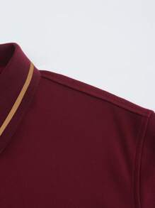 Manfinity Homme Men's Solid Color Short Sleeve Polo Shirt, Casual & Fashion For Everyday Wear Polo Shirt For Men - Burgundy - View 4