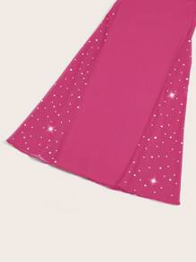 Sweetra 大码纯色网眼拼布喇叭裤，休闲日常穿着