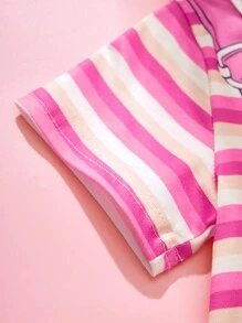 Baby Girl Infant Toddler 0-3 Years Old Cute Graphic Cat & Striped Pattern Knitted Overall Dress, Casual Daily Wear - Pink - View 3