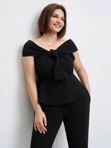 SHEIN Clasi Plus Size 2 Pieces Set, Solid Color Short Sleeve Top And Pants, Minimalist Fashion Casual Everyday Wear