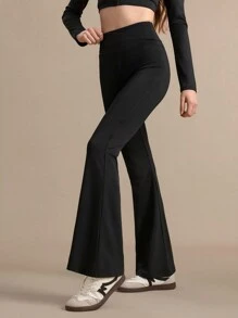 SHEIN Sports 女士纯色高腰休闲喇叭瑜伽裤，适合健身