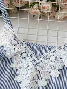 Breezaya Plus Size Minimalistisch Casual Contrast Kant Gestreept Cami Topje, Geschikt Voor Dagelijks Gebruik, Voor De Zomer