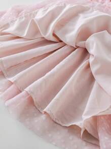 PrepCrw Young Girls Spring/Summer White/Pink Academic Style Knit & Mesh Waist Shaping A-Line Round Neck Dress/Set