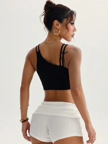 Easithlete 女士纯色不对称颈部无缝瑜伽运动胸罩