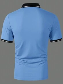 Manfinity Homme Men's Solid Color Polo Shirt, Simple Fashion Casual For Daily Wear Polo Shirt For Men - Blue - View 2