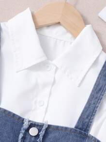 2pcs/Set Tween Girl White Cap Sleeve Dress With Distressed Denim Camisole, Casual & Semi-Formal Set For Spring/Summer,Holiday,Summer,Travel