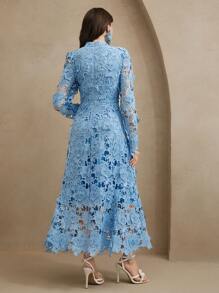 Anewsta Damen weißes langes Ärmelkleid mit Spitze und ausgeschnittenen Elementen