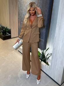 Xyvia Women's Striped Lapel Long Sleeve Blazer & Pants Business/Work Suit Set