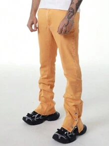 ROMWE MEN Street Life Jeans à jambe évasée et superposée décontractés pour hommes avec poches