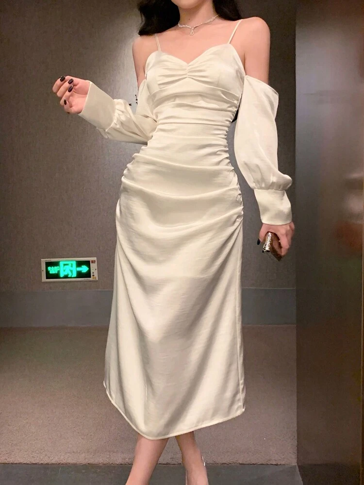Solid Color Off Shoulder Long Dress For Women Prom Dress Elegant,Dress For Wedding,Fall Dress Long Sleeve Dress