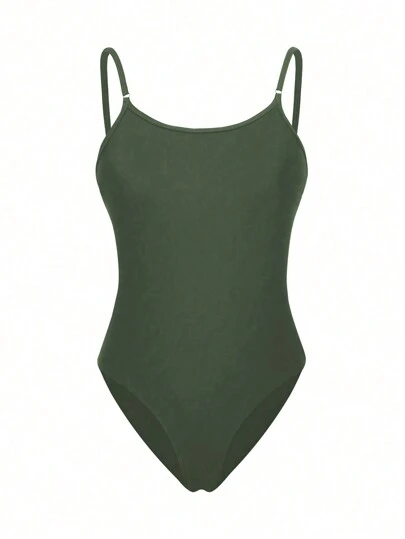 Swim Basics 1pc Solid Color Minimalist One-Piece Swimsuit, For Vacation & Summer Beach