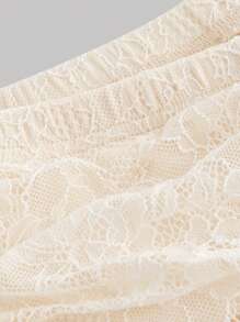 SHEIN MOD 女士杏色蕾丝荷叶边下摆迷你裙、情人节、女士度假装、女士俱乐部装性感 - 杏色 - 查看 4