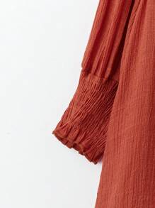 EMERY ROSE Plus Size Bohemian Style 3/4 Sleeve Linen Blend Shirt - Red - View 5